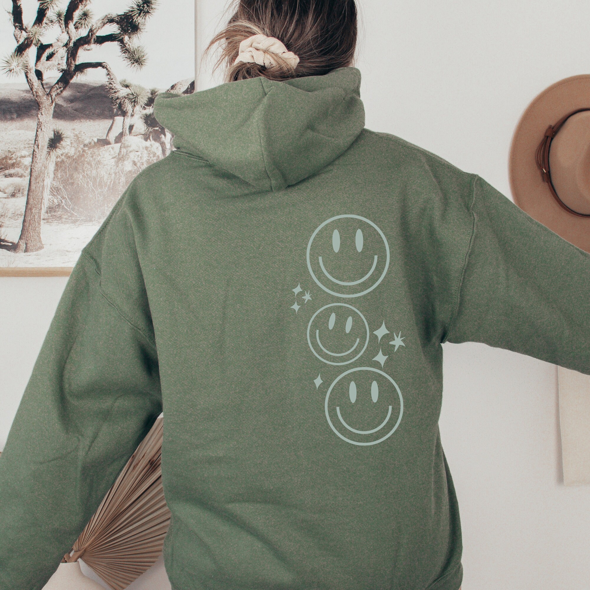 Smiley Hoodie Smile Face Oversized Hooded Sweatshirt Aesthetic Shirt Gift for Teens Retro Happy Face Graphic on the Back Comfy Clothing Etsy