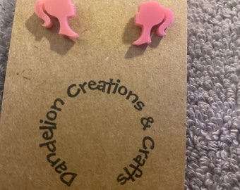 Pink Acrylic Doll Stud Earrings: Stainless Steel Posts