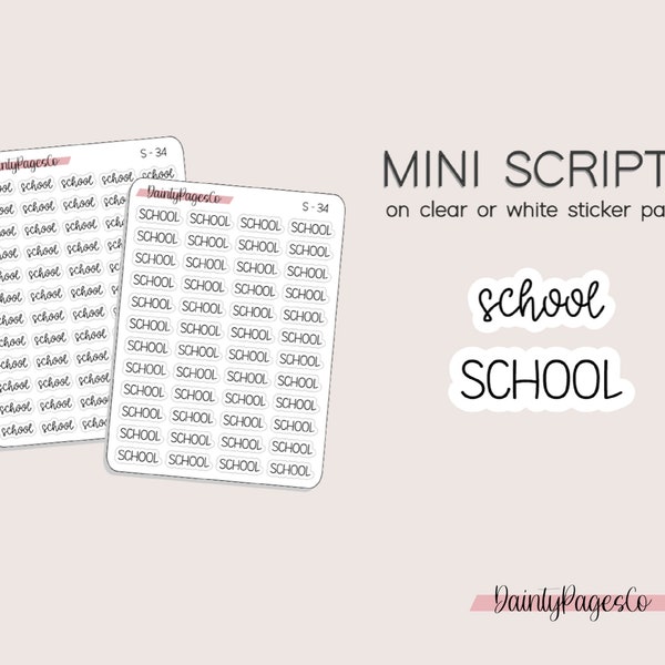 SCHOOL Mini Script Stickers | Transparent Minimal Functional Planner Stickers | Bullet Journal | S-34