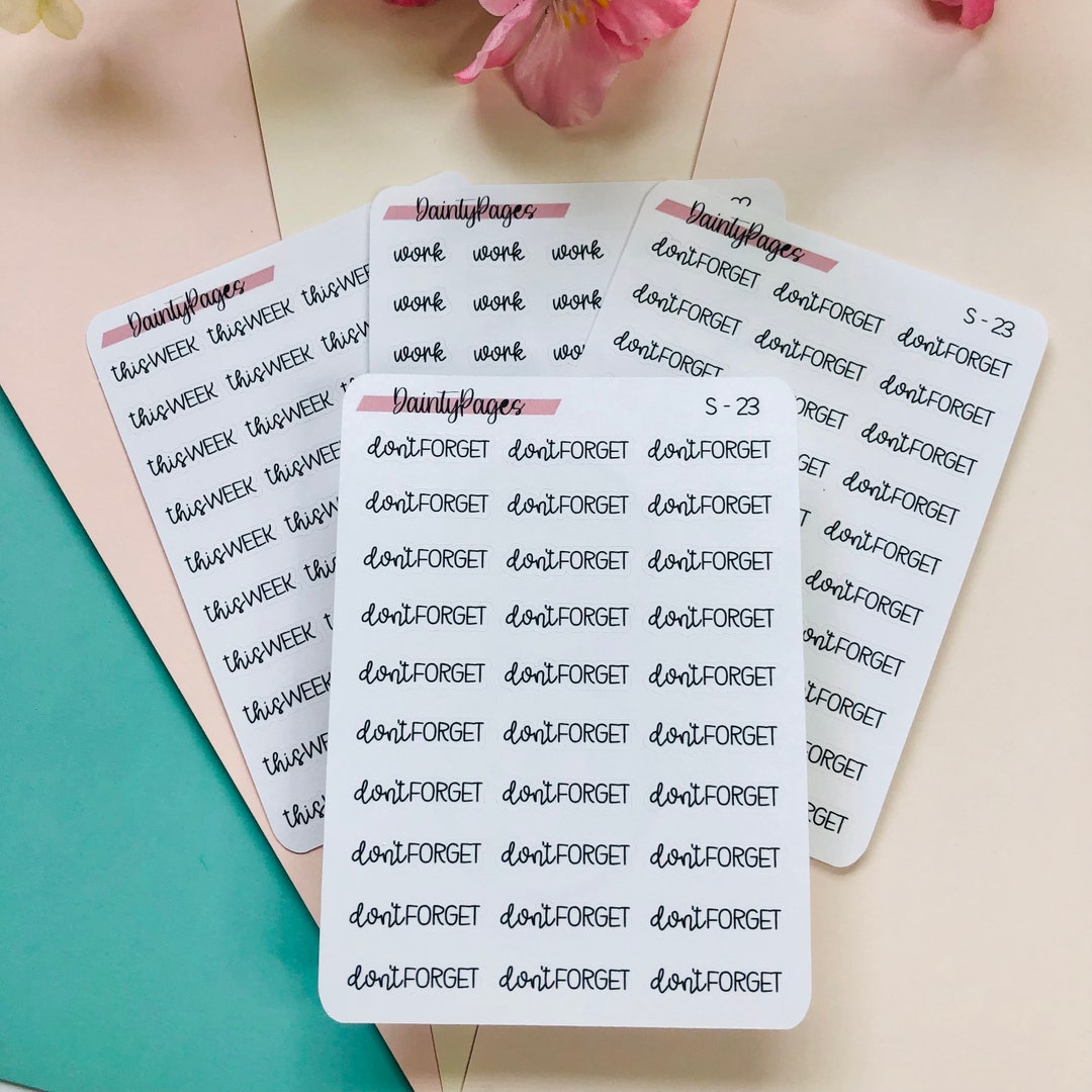 DON'T FORGET - Mini Script Stickers | Transparent Minimal Functional ...
