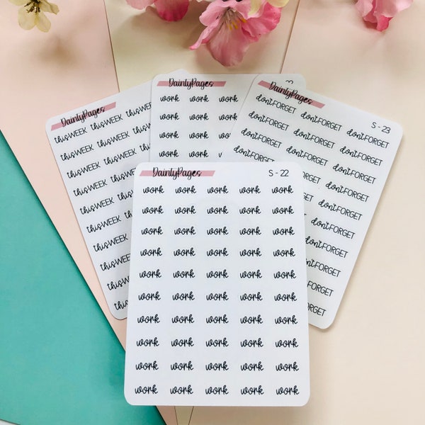 WORK - Mini Script Stickers | Transparent Minimal Functional Planner Stickers | Bullet Journal | S-22