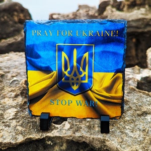 Pray for Ukraine Rock Tile Stop Putin Stop War in Ukraine Custom Photo Sublimation Slate Rock Plaque Personalized Slate Tiles Custom Gift