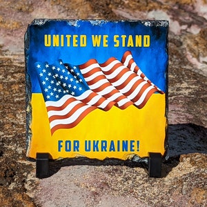 Suporte com telha de rocha da Ucrânia Pare Putin Pare a guerra na Ucrânia Placa de rocha de ardósia de sublimação de foto personalizada Telhas de ardósia personalizadas presente personalizado