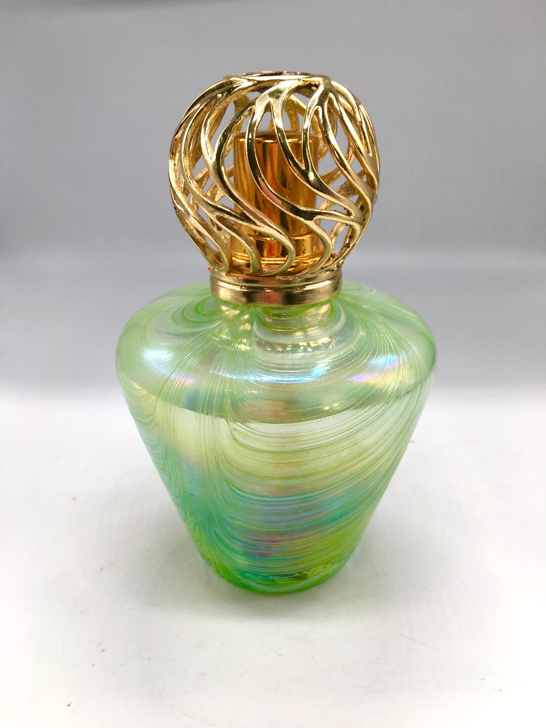 Unique VTG Green Iridescent Swirl Art Glass Perfume Bottle, Fragrance ...