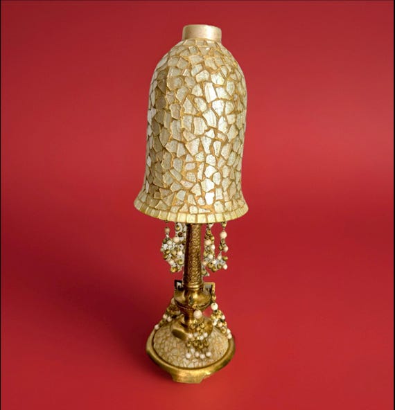 Unique VTG Middle Eastern Gold Etched Brass, Beige Beads