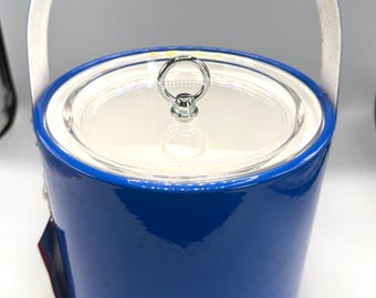 New VTG Georges Briard Blue Ice Bucket Lucite Handle & Lid Mid Century Modern MCM