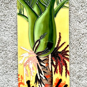 VTG New Zealand Maori Art Native Floral Tile Handmade & Painted, Tropical, Colorful. Hangable 6x16” Boho Retro Decor