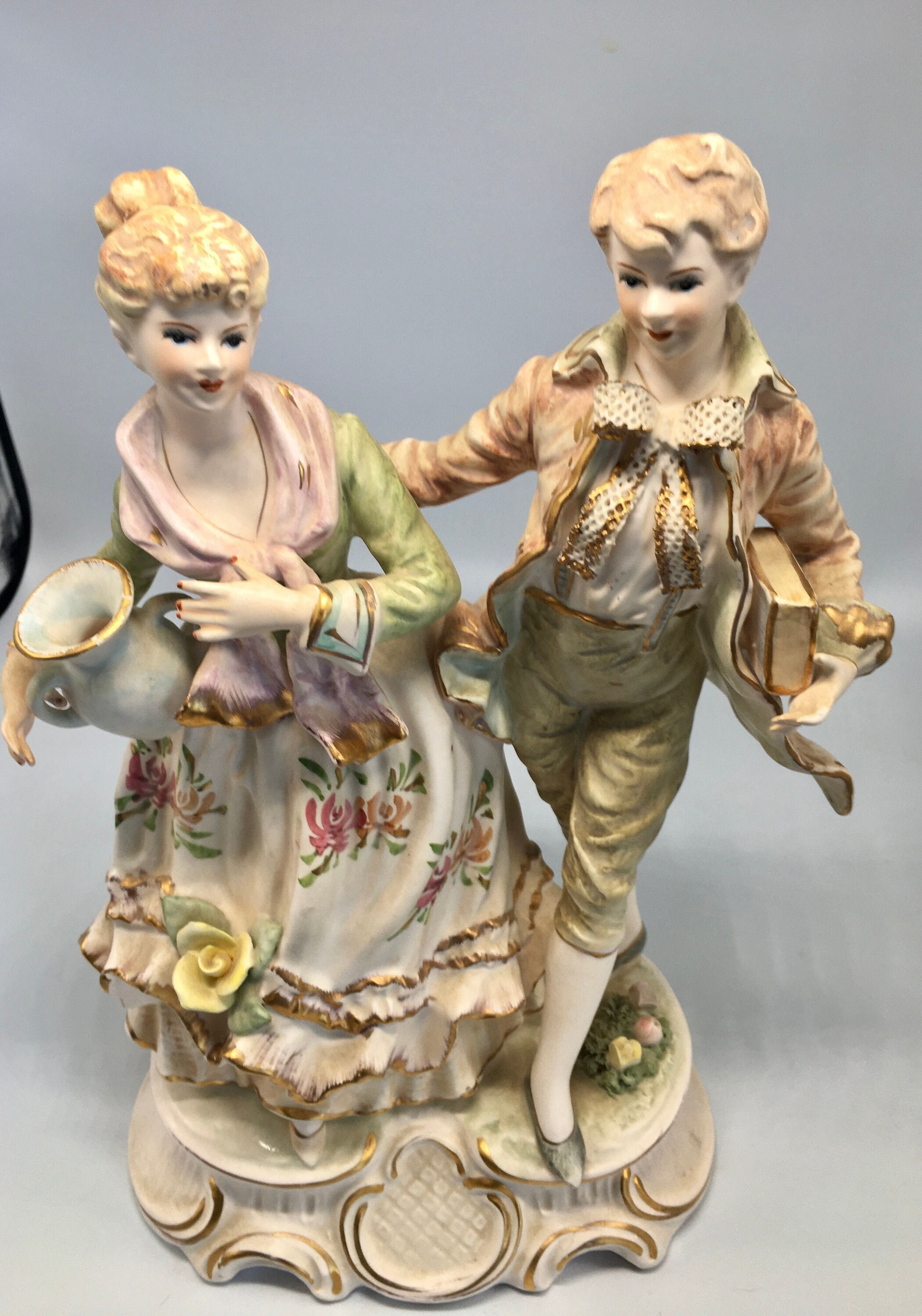 Antique Porcelain Hand Painted Gold Gilded Victorian Couple Man & Woman ...