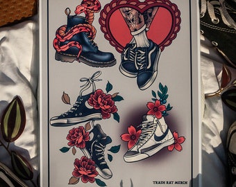 Sneakerhead tattoo flash sheet