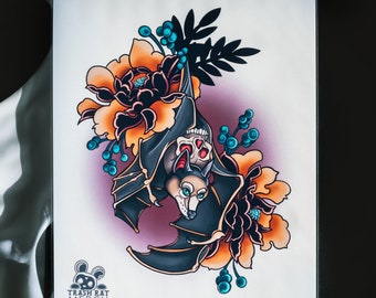 Death Bat Tattoo Art Print