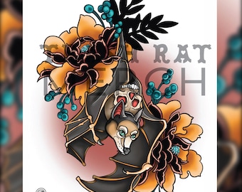Death Bat Tattoo Art Print - Etsy