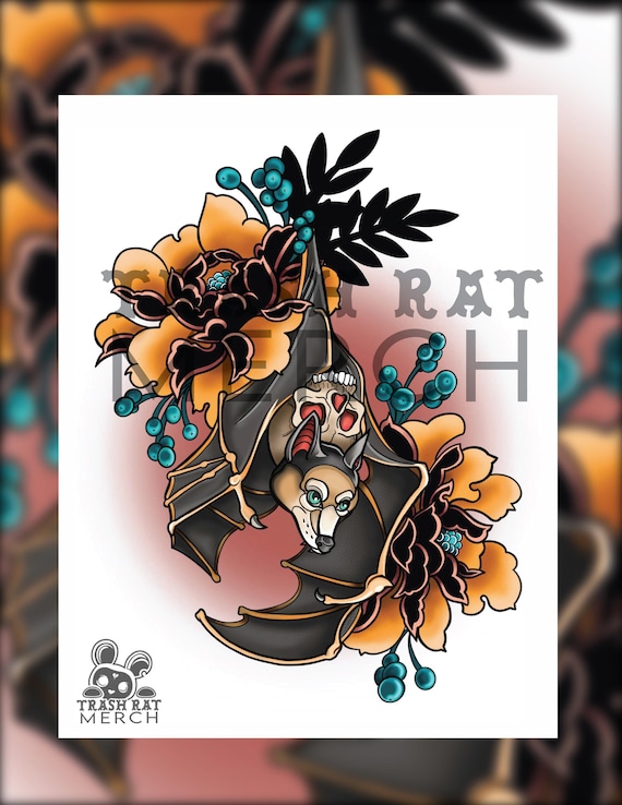 Death Bat Tattoo Art Print - Etsy