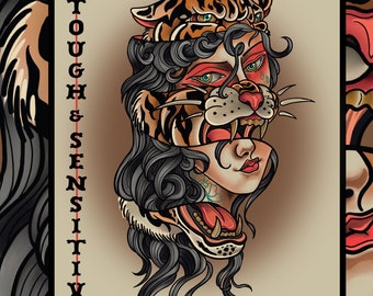 Tough and sensitive traditional tattoo art print