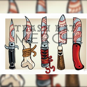 Flash style print of knives