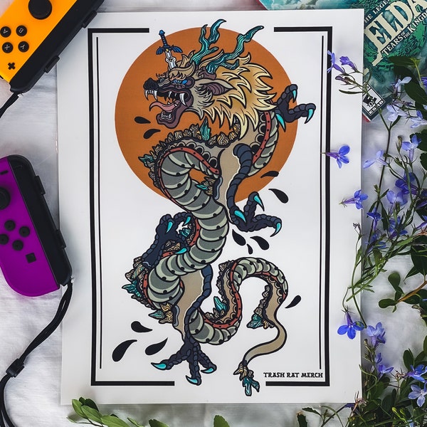 Light Dragon Tattoo Print from Zelda: Tears of the Kingdom