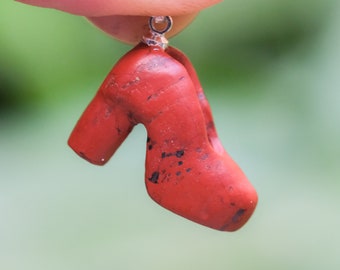 Unique Hand-Carved Red Jasper High Heel Shoe Pendant