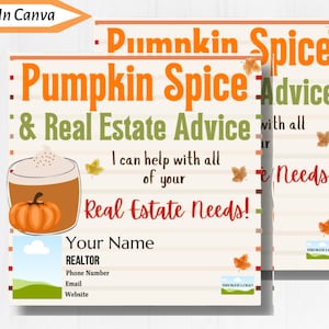 Realtor Pop By Tag|Pumpkin Spice & Real Estate Advice|Printable|Canva Template|Fall Marketing|Realtor Gift Tag|Printable|Client Pop By Tag|