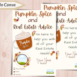 Realtor Pop By Tag|Pumpkin Spice and Real Estate Advice |Printable|Canva Template|Fall Marketing|Realtor Gift Tag| Client Printable DIY