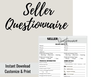 Real Estate Handout | Seller Questionnaire Form| Client Questionnaire Form | Real Estate Marketing | Realtor Templates | Canva Template