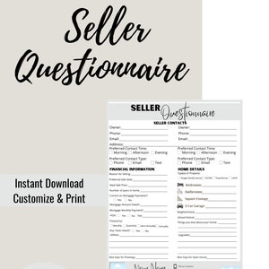 Real Estate Handout | Seller Questionnaire Form| Client Questionnaire Form | Real Estate Marketing | Realtor Templates | Canva Template