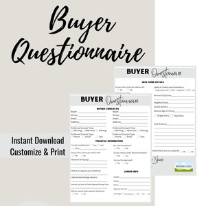 Real Estate Handout | Buyer Questionnaire Form| Client Questionnaire Form | Real Estate Marketing | Realtor Templates | Canva Template