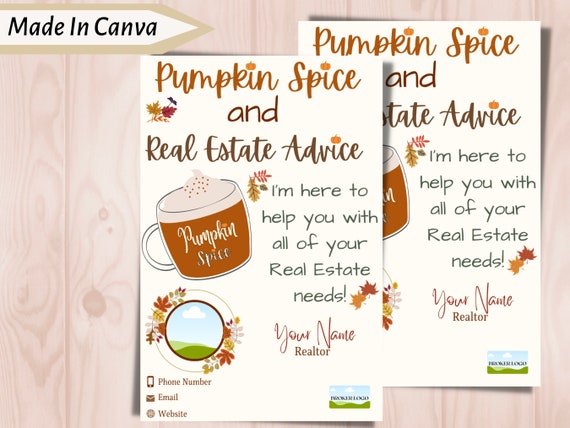 Realtor Pop By Tag|Pumpkin Spice and Real Estate Advice |Printable|Canva Template|Fall Marketing|Realtor Gift Tag| Client Printable DIY