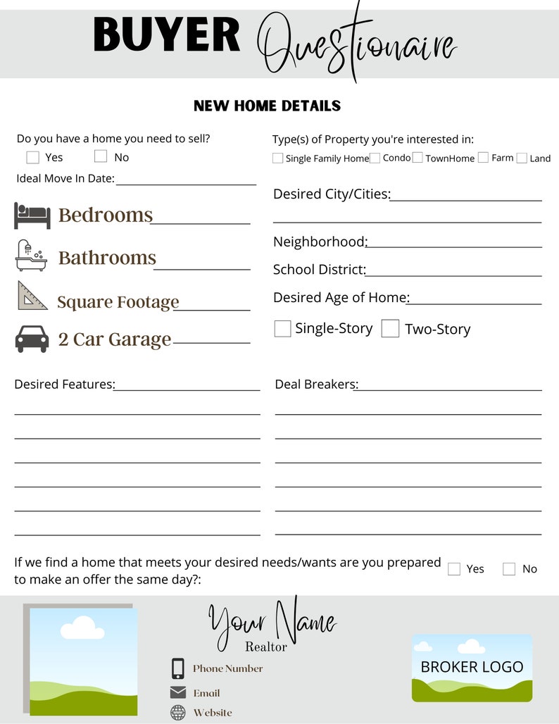 Real Estate Client Questionnaire Bundle | Realtor Canva Template ...