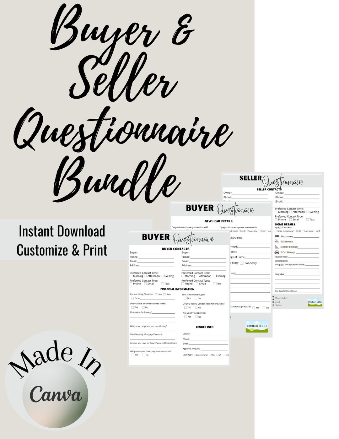 Real Estate Client Questionnaire Bundle | Realtor Canva Template ...