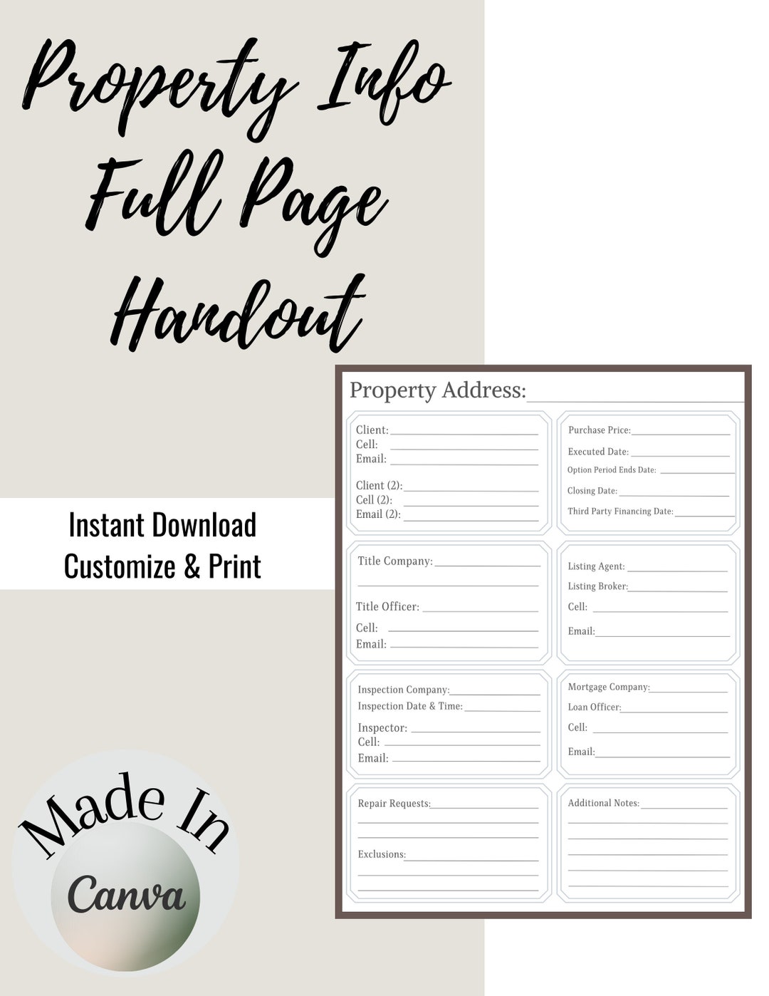 Real Estate Property Information Handout | Real Estate | Real Estate ...