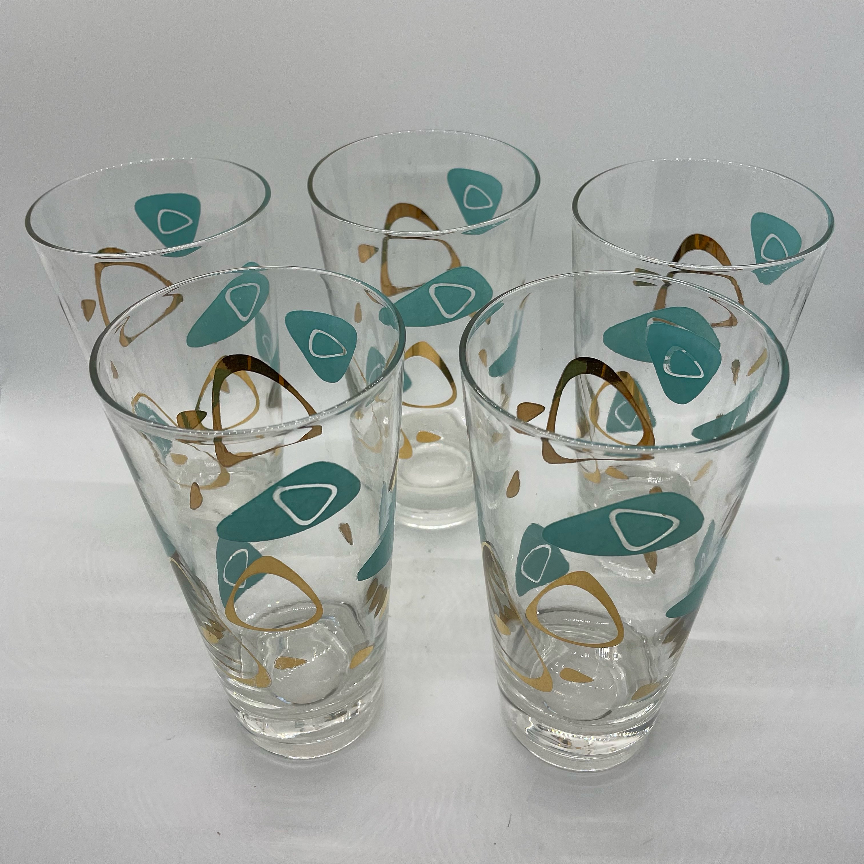 Vintage Federal Amoeba Boomerang Turquoise Pilsner Glasses Set Of 8 -  Chickenmash Farm