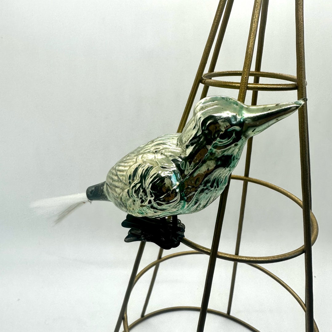 Vintage Mercury Glass Clipon Bird Ornament Green Etsy
