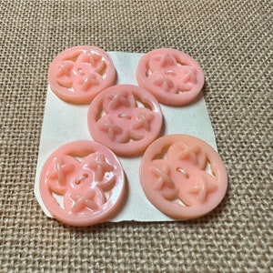 Vintage Pink Buttons with Cross Sign Motif - Set of 5