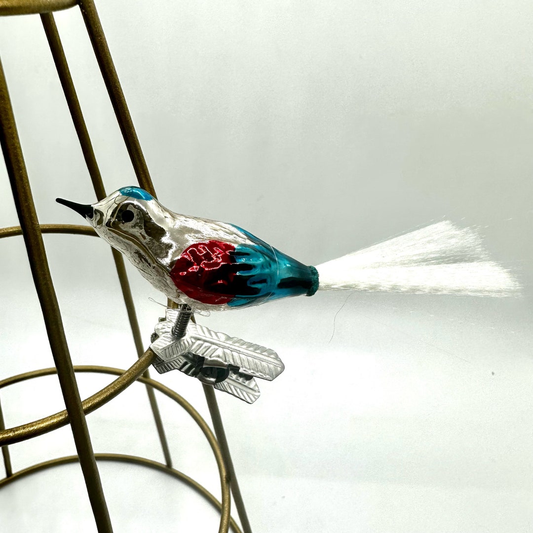 Vintage Mercury Glass Clipon Bird Ornament Small With Silver Body and