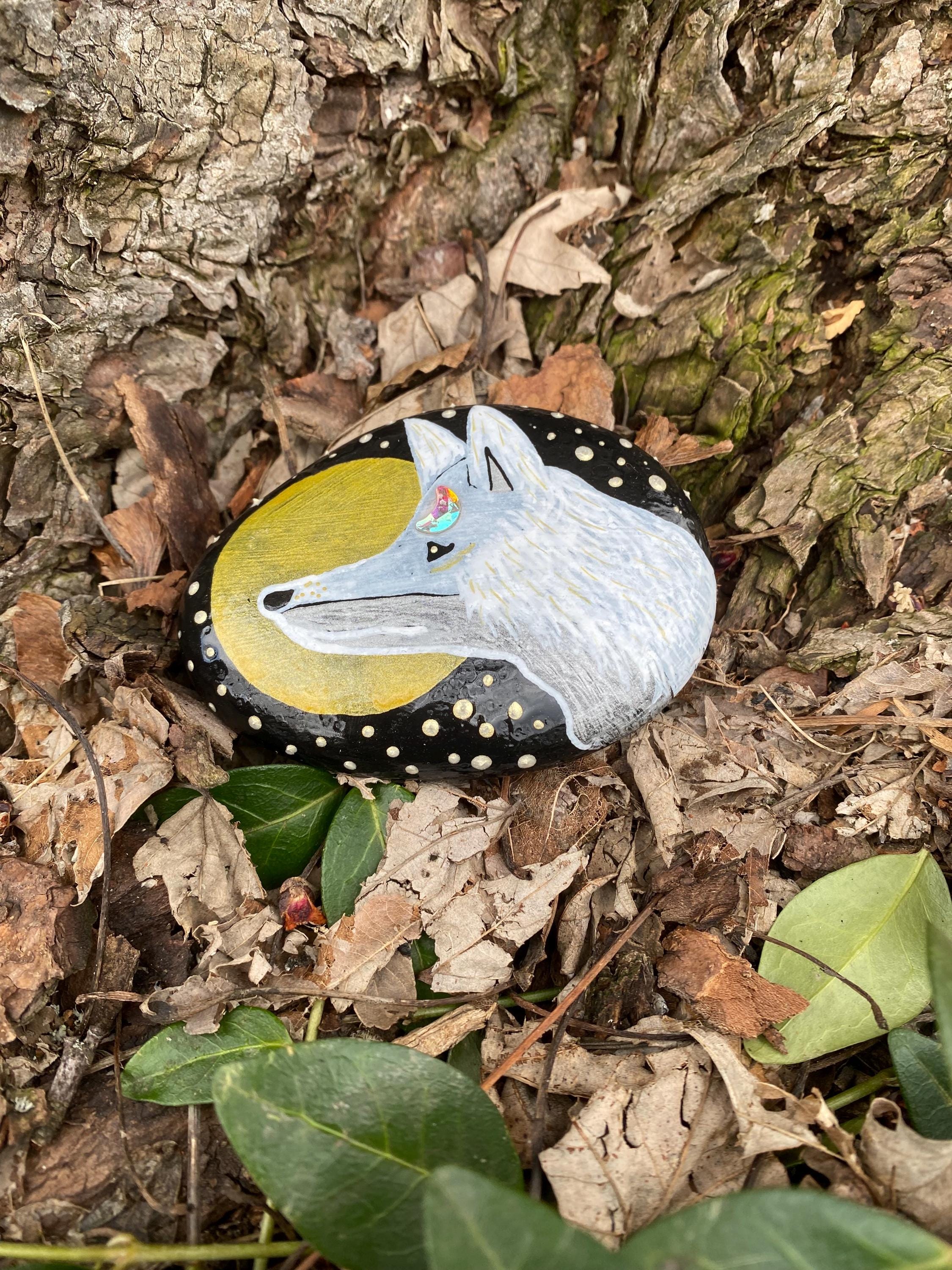 White Fox In Rocks Hand Painted White Fox Rock | Fox Art | Painted Rock | Fox Totem ...