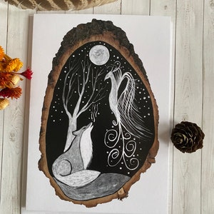 Grande carte de voeux loup et phénix | de voeux de loup | Impression d'art de carte de voeux Phoenix | Loup hurlant | Animaux totems | Animaux spirituels
