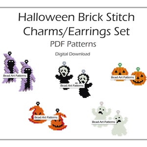 Halloween Brick Stitch Charm Earrings PDF pattern for miyuki delica seed beads