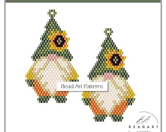 Zonnebloem kabouter Brick Stitch bedel oorbellen pdf-patroon voor miyuki delica rocailles #473