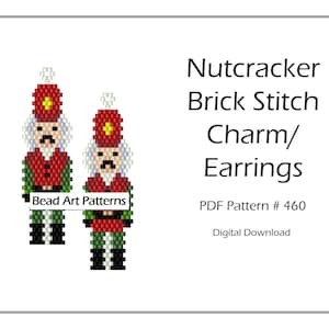 Nutcracker beaded Charm Earrings brick stitch PDF pattern for miyuki delica seed beads #460