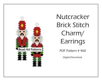Nutcracker beaded Charm Earrings brick stitch PDF pattern for miyuki delica seed beads #460