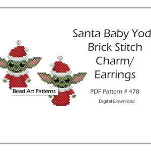 Puede incluir: Un patrón de descarga digital para abalorios de punto de ladrillo, con un diseño de Baby Yoda de Santa Claus. El patrón es para hacer un amuleto o pendientes. El patrón está disponible para descargar en PDF. Patrón PDF # 478. Descarga digital.