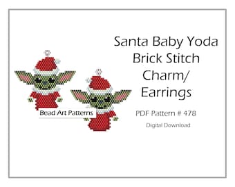 Christmas beaded Charm Earrings brick stitch PDF pattern for miyuki delica 11/0 seed beads #478