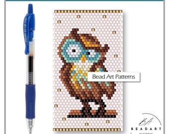 Owl Animals pen wrap cover for Pilot G2 PDF pattern for miyuki delica 11/0 seed beads pattern #625