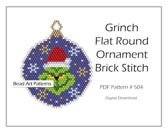 Christmas beaded Flat Round Ornament brick stitch PDF pattern for miyuki delica 11/0 seed beads #504