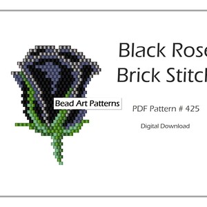 Puede incluir: Patrón de abalorios de rosa negra en punto de ladrillo. Patrón PDF nº 425. Descarga digital. Bead Art Patterns.