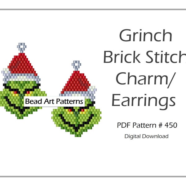 Christmas beaded Charm Earrings brick stitch PDF pattern for miyuki delica 11/0 seed beads #450