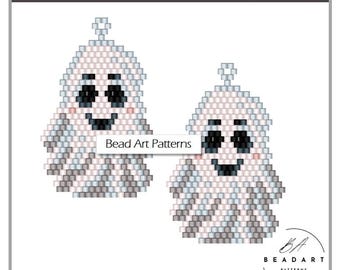 Patrón de cuentas para pendientes de punto de ladrillo con fantasma de Halloween Patrón PDF para cuentas de semillas Miyuki Delica 11/0 n.° 637