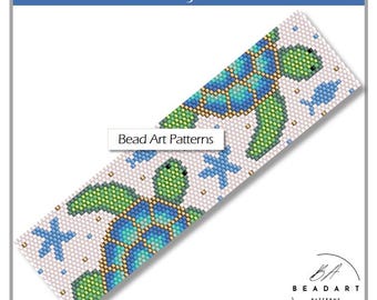 Beaded Sea Turtle Peyote Even count bracelet PDF pattern for miyuki delica 11/0 seed beads #654