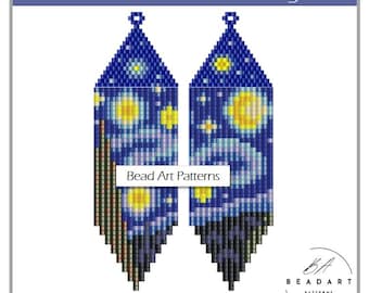 Van Gogh Starry Night earrings with fringe pattern for miyuki delica 11/0 seed beads pattern #401