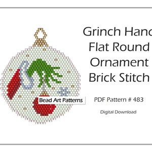 Christmas beaded Flat Round Ornament brick stitch PDF pattern for miyuki delica 11/0 seed beads #483