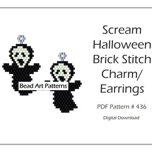 Halloween Skull Brick Stitch Charm Earrings PDF pattern for miyuki delica seed beads #436